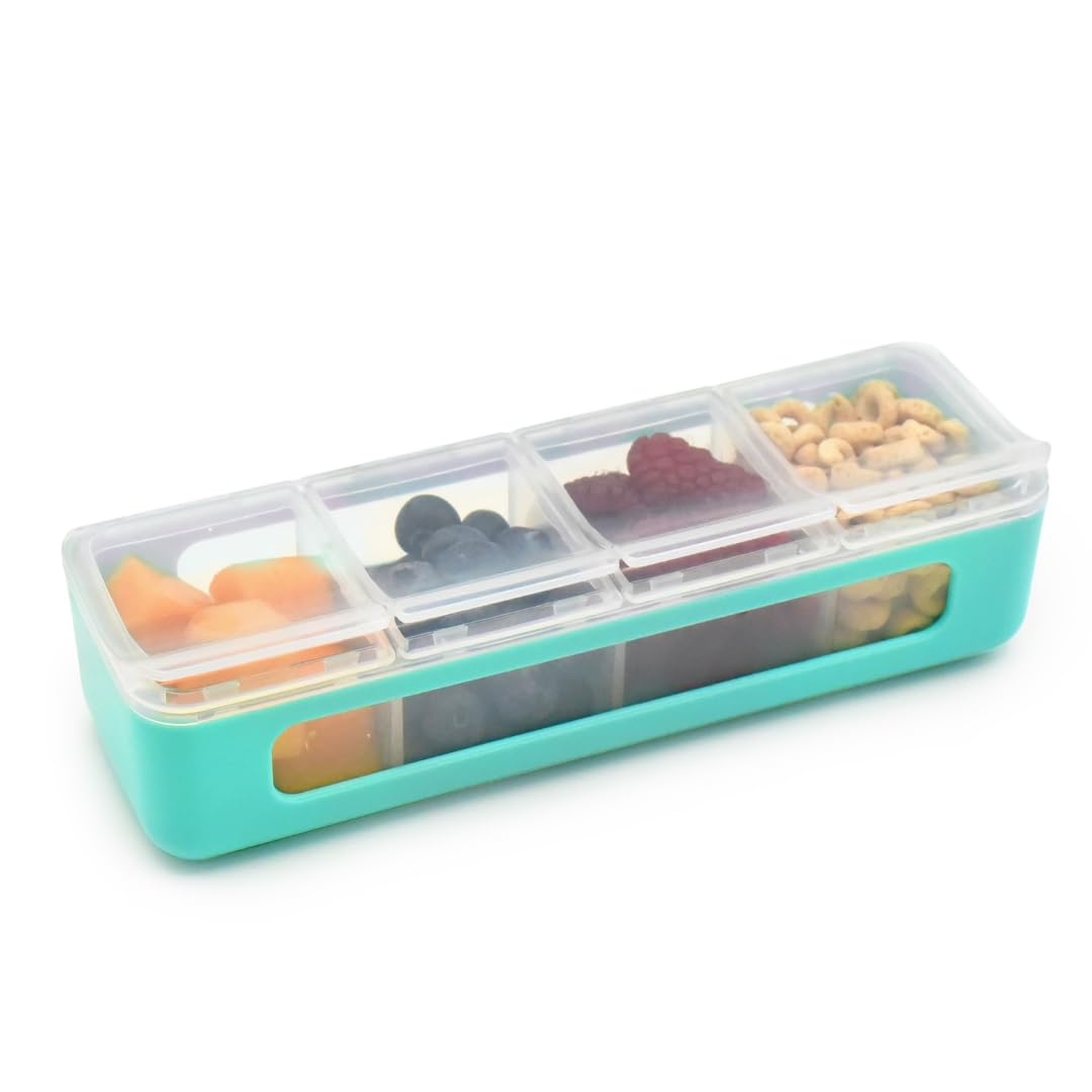 melii Snackle Box | 4-Compartment Snack Container with Individual Lids, BPA-Free Food Storage for Travel, School & On-the-Go Snacks, Kids & Family Organizer (Blue)