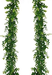 GraduationMall Faux Eucalyptus Garland Plant,2 Pack 12ft Artificial Foliage Fake Leaves,Leaf Stems Greenery Garland for Wedding Party Home Decor