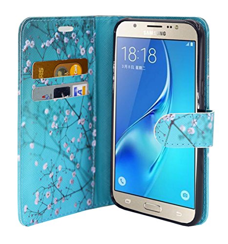 Galaxy J7 Case, Mstechcorp, Unique Design Flip Pu Leather Fold Wallet Pouch Case Premium Wallet Flip Case For Samsung Galaxy J7 Phone - Includes Accessories (Blooming Teal) #TOP1