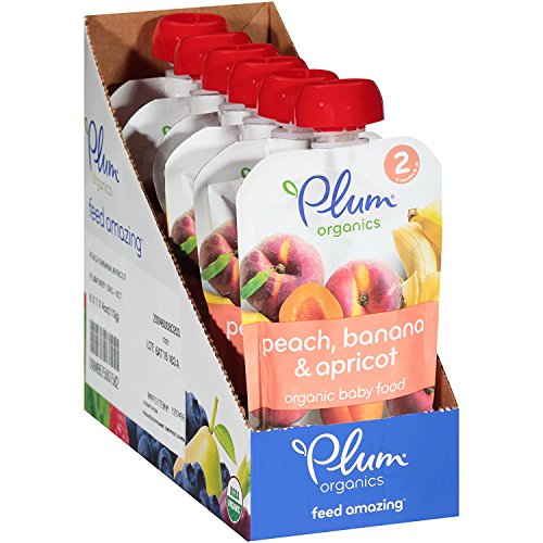 Plum Organics Stage 2 Organic Baby Food - Peach, Banana, and Apricot - 4 oz Pouch (Pack of 6) - Organic Fruit and Vegetable Baby Food Pouch