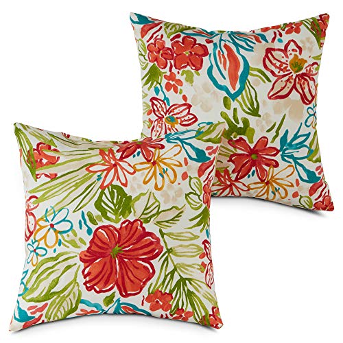 South Pine Porch Outdoor 17-inch Square Accent Pillow, Set of 2, Breeze Floral
