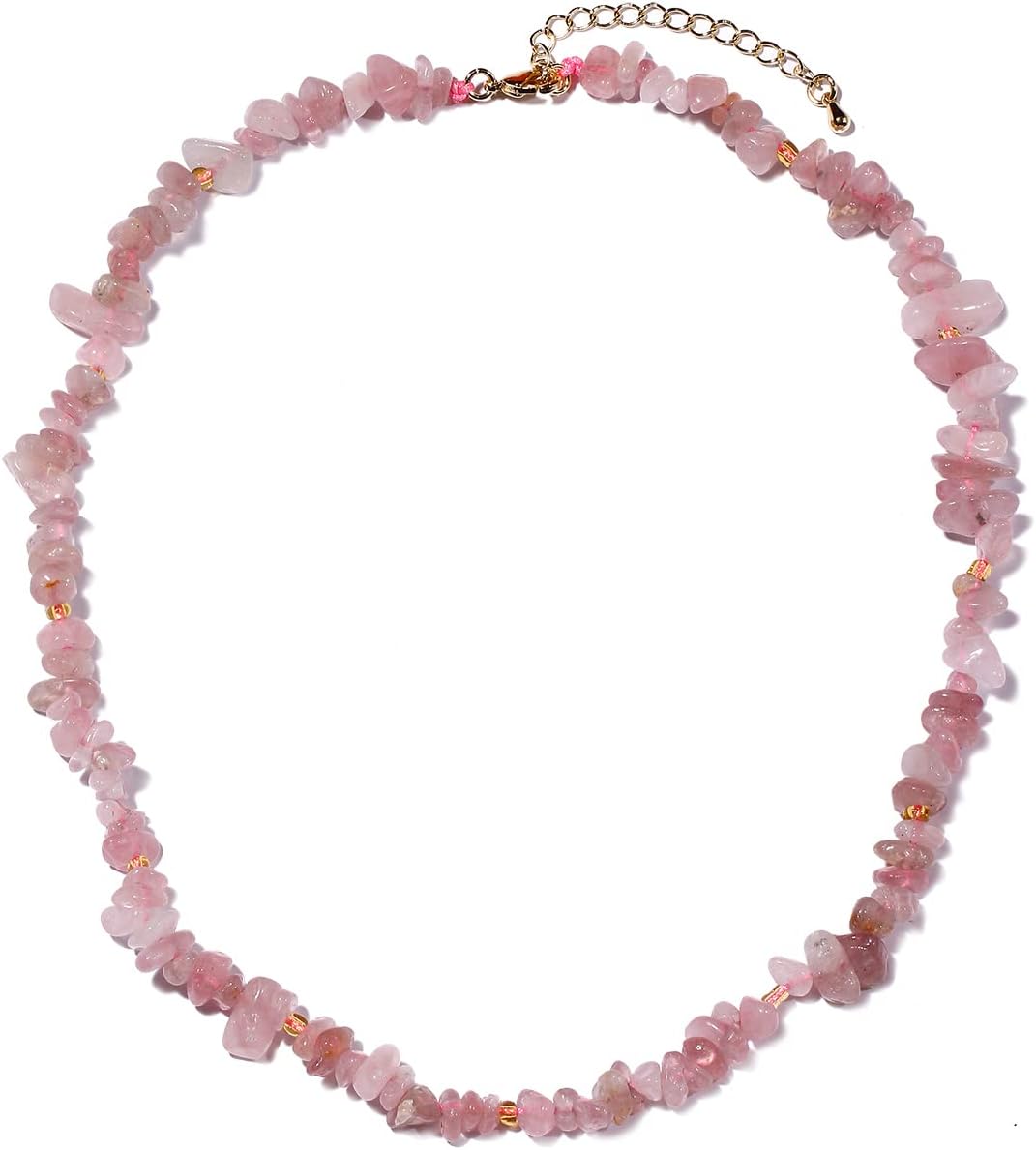 Amethyst Rose Quartz Crystal Tumbled Chip Stone Chakra Necklace for Women Healing Crystals and Gemstones Bring Wealth and Luck Balance Meditation Jewelry Gifts (16"+2")