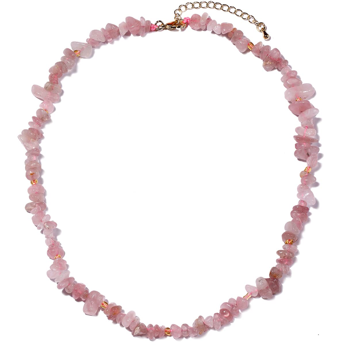Jewboo Crystal Tumbled Chip Stone Chakra Necklace for Women Healing Crystals and Gemstones Bring Wealth and Luck Balance Meditation Jewelry Gifts (Rose Quartz)