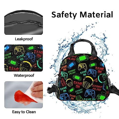 Wuetduz Reusable Video Game Lunch Box For Boys Gaming Insulated Lunch Bag Gamepad Leak Proof Lunch Tote For Women Men Kids Cooler Bags With Adjustable Shoulder Strap For Work School Camping #TOP3