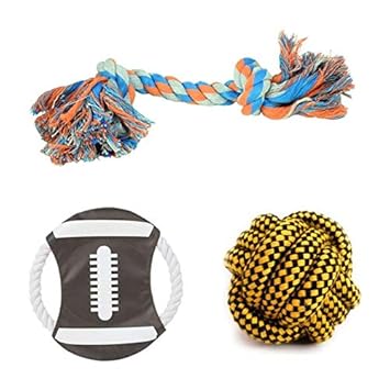Kiki N Pooch Durable Combo Pack Cotton Rope Chew 2 Knot Toy + FrisbeeFetch Toy + Rope Ball for Small to Medium Dogs to Play (Combo of 3)