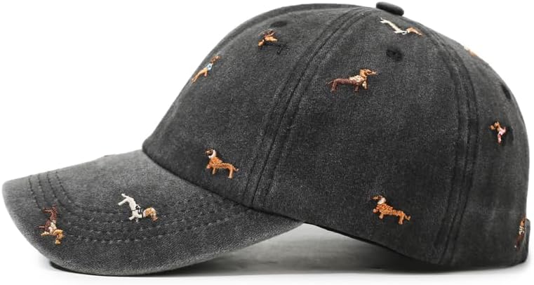 Dachshund Embroidered Baseball, Cap Adjustable Washed Cotton Hat for Dog Lovers, Unisex Sun Hat