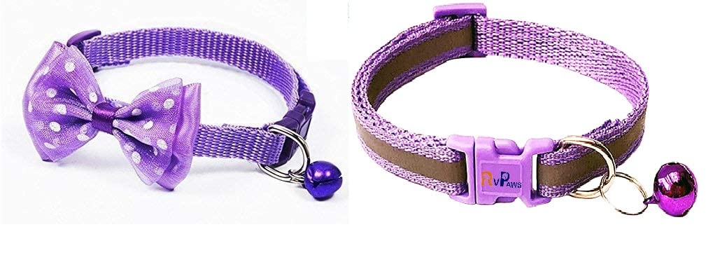 RvaPws Nylon Reflective Safety Cats Collar with Bells, Dog Cat Pet Bowknot Cute Bow Tie Bell Adjustable Puppy Kitten Necktie Collar - Pack of 2 (Purple) (B0BCJZY9C8) Amazon Price History, Amazon Price Tracker