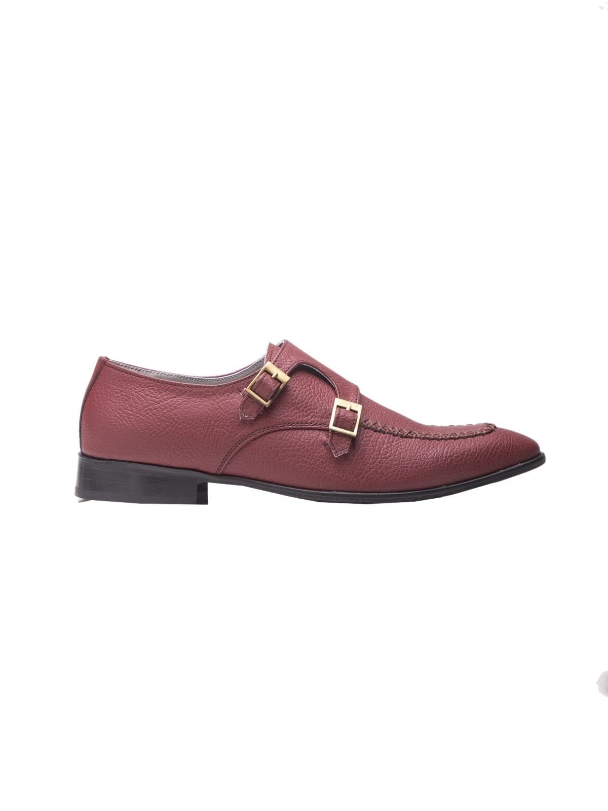 A Big Indian Story Solid Apple Leather Monks Shoes for Men | Formal/Semi-Formal Vegan Leather Shoe for All Day Comfort | Stylish Shoes for Office & Work for Boys & Men | Maroon