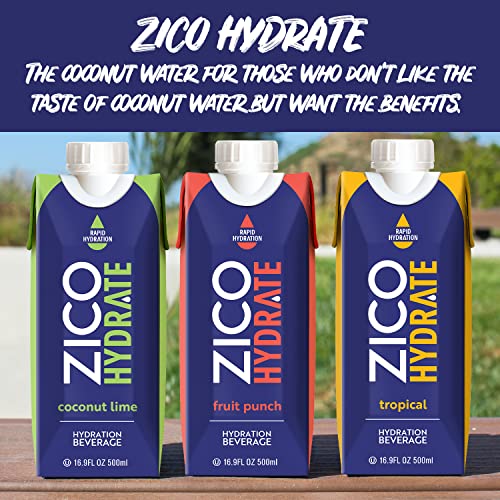 Zico Hydrate Sports Drink , Variety Pack - 12-Pack, 16.9 Fl Oz (Coconut Lime, Fruit Punch & Tropical) - Contains 30% Coconut Water - Dairy-Free & Gluten-Free #TOP5