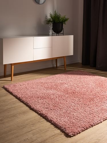 benuta Sohari Alfombra básica de pelo largo para salón, color rosa, 160 x 160 cm, aspecto minimalista, suave y lavable, para dormitorio, pasillo o comedor, adecuada para calefacción por suelo radiante