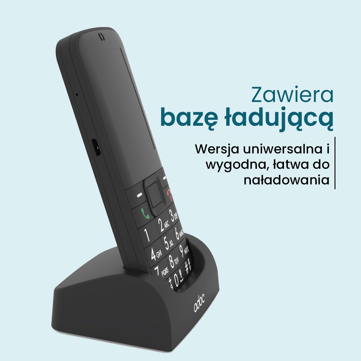ADOC Telefon komórkowy przeznaczony dla osób starszych, duże klawisze, SP01, Android, 4G, Przycisk SOS, Bluetooth 4.0, Wi-Fi, GPS, Bateria 1.400 mAh, Latarka, Jack 3.5