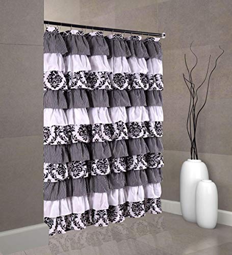Spring Home Waterfall Ruffled Fabric Shower Curtain (Royal Damask) #TOP4