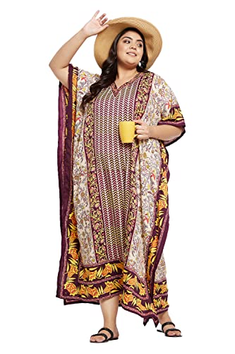 Image of Oussum Plus Size Kaftan Dresses for Women, Polyester Summer Caftan Cover Up Maxi Beach Dress, 1X-3X