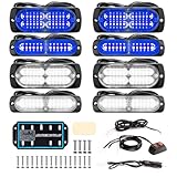 BooYu 8-pcs Sync Feature LED Emergency Strobe Lights Ultra Slim Grille Surface Mount Flashing Warning Hazard Light Bar w/Controller for Construction, Firefighter, Trucks, Vehicles, Car (BB/WW)
