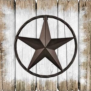 Rustic western style decor star metal rope circle 8 in dark brown wall fence gate door hanging decoration 2 pcs a set  urban country home decor