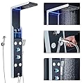 ELLO&ALLO LED Rainfall Waterfall Shower Head Rain Massage System with Body Jets & Hand Shower Stainless Steel Bathroom Shower Panel Tower System, Black and Silver
