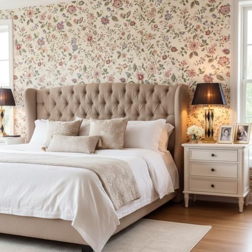 Image of Floral Wallpaper Peel and Stick - Flower Design Self Adhesive Wall Paper for Living Room, Bedroom, Kitchen, Removable Waterproof Wall Decor (MG37, 16X96 Inch)