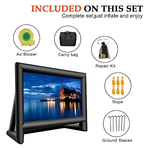 PPXIA Aufblasbare Beamer 24FT Leinwand Mega Projektion Leinwand mit Stand und Gebläse, Vorder-und Rückprojektion Indoor Outdoor Projector Screen Tragbare Blow Up Filmleinwand 16: 9 für Heimkino