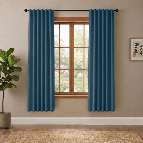 SUPERIOR Modern Solid Room Darkening Curtains 2 Panel Set 26x72 Marine Blue