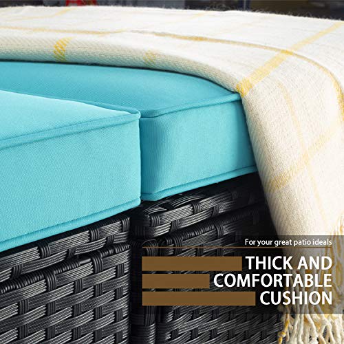 VITESSE 5 Pieces Patio Furniture Sectional Sets, Outdoor All-Weather PE Rattan Wicker Lawn Conversation Sets, Garden Sofa Set with Coffee Table and Washable Couch Cushions (Tiffany Blue) - Thumbnail 3
