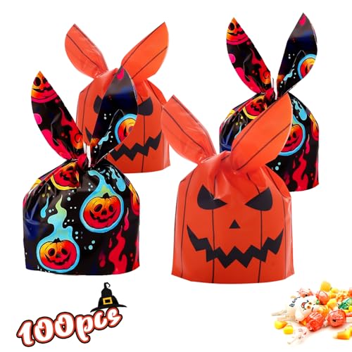 Aerku 100 PCS Halloween Treat Bags Halloween Sweet Bags 14 x 23 cm Candy Bags for Snacks Sweets Biscuits Small Toys & Party Favors