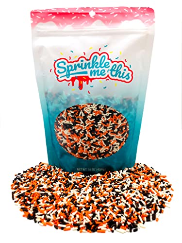 Shades Of The Night Sprinkle Mix-Halloween Jimmies-Orange White Brown Silver Cake Pop Cookie Cupcake Cakes Semi-Sweet Edible Confetti Decorations Sprinkles Dessert Jimmies Toppers - 12 Oz #TOP1