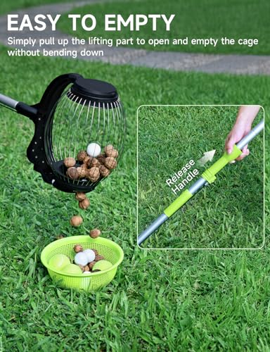 Nut Gatherer for Walnuts with 1.8-Gallon Capacity, No-Bend Emptying Design,Acorn Picker Upper Roller Suitable for 1.2"-3.6" Walnuts,Chestnuts, Fallen Apples & Tennis Balls(No Small Acorn)