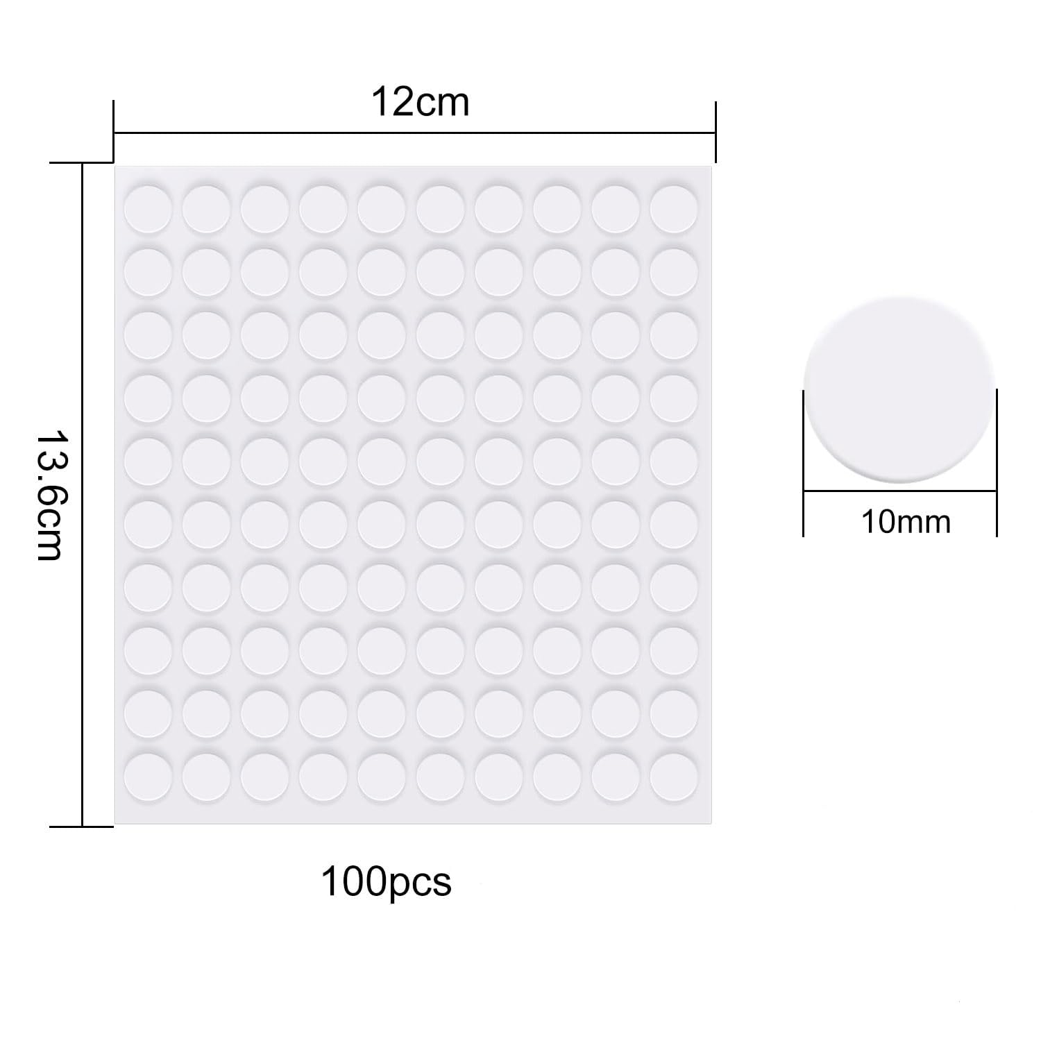 Pastille Double Face Transparent Rond 10 mm 600 Pièces Autocollant Adhésifs Réutilisable Sans Traces