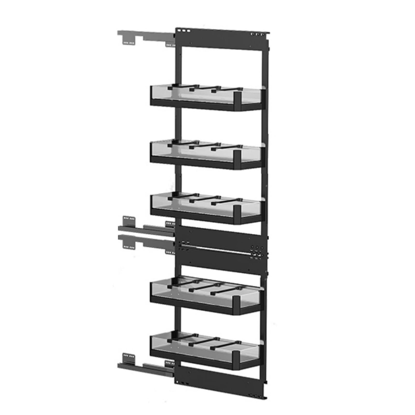 Scaffale alto estraibile a 5 ripiani per dispensa e bagno, cestino portaoggetti da cucina regolabile con strisce separatrici, soluzione salvaspazio 210 x 580 mm