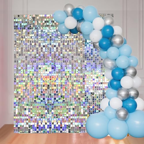 Ozikutech 24 Pcs Iridescent Silver Shimmer Wall Backdrop Panels for Party