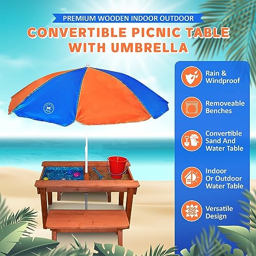 Back Bay Play Kids Sand and Water Table Premium Wooden Indoor Outdoor Convertible Picnic Table - Activity Sensory Toy Playset Promotes Learning – Removable Lids for Sandbox & Splash Pool (Natural - Thumbnail 3