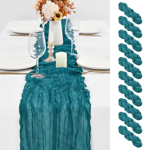 10 Pack Teal Table Runner 10Ft Cheesecloth Table Runner Boho Gauze Cheese Cloth Table Runners Romantic Turquoise Table Runners for Wedding Party Bridal Shower