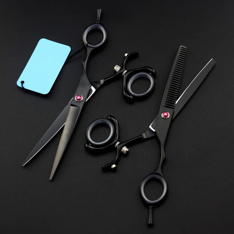 Swivel Thumb Hair Cutting Shears, 6 Inch Professional Japan Steel Rotate Black Cut Hair Scissors Haircut Scissor Thinning Barber Cutting Shears Hairdresser Scissors,Set