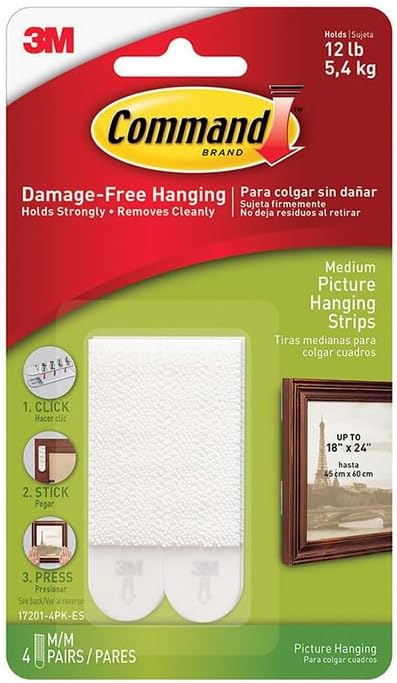 3M 17201-4PK-ES Command ホワイト ピクチャーハンギングストリップ 24個パック 4個パック