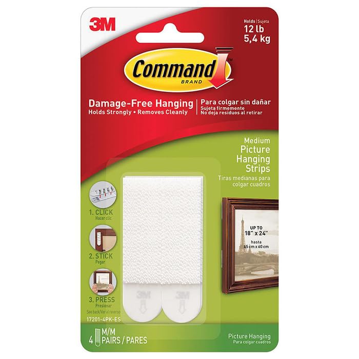 Image of 24-Pack of Medium 3M 17201-4PK-ES Command White Picture Hanging Strips, 4-Pack