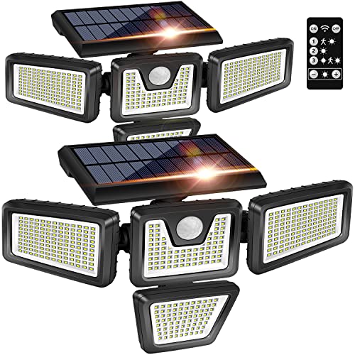 K KASONIC Lampes de Sécurité Solaires, Projecteurs Extérieurs Étanches IP65 avec Illumination Grand Angle à 4 Têtes, Projecteur Solaire pour Porche, Jardin, Patio, Allée, Garage, Lot de 2