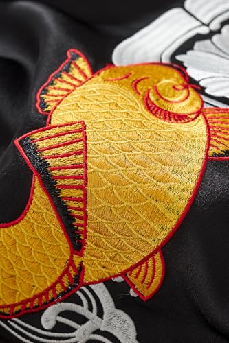 Satin Bomber Jacket Japanese Style Koi Carp Embroidery Streetwear Vintage Oversized Full-Zip Windbreaker for Men3