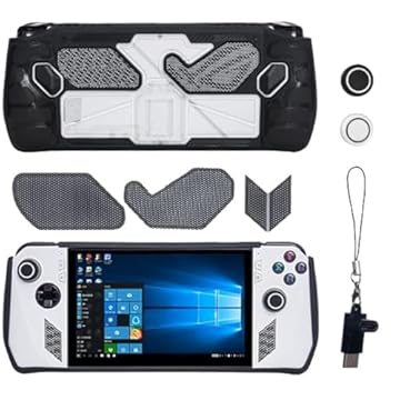 Capa protetora para ASUS ROG Ally, capa de TPU para ASUS ROG Ally com suporte, 2 películas de vidro temperado ASUS ROG Ally, redes à prova de poeira, protetores de joystick e adaptador 3.1 - Preto