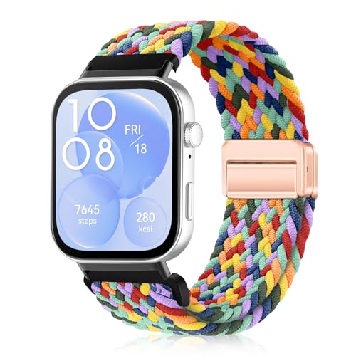 #ColaboraciónPagada<br>Correa para Huawei Watch Fit 4 pro / 4/3 Hombres Mujeres Correa de Hebilla Magnética Nylon Elástica Reemplazar Pulsera Compatible con Huawei Watch Fit 4 pro / 4/3 (W Colorido)