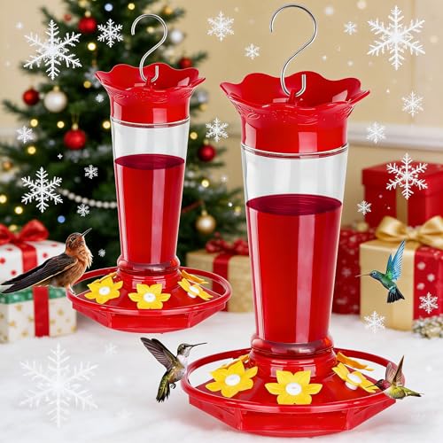 FEED GARDEN 10oz Plastic Hummingbird Feeders for Outdoors - 2 Pack, Ant & Bee Proof, 6 Feeding Ports, Easy Clean Red Nectar Feeders for Outside Hanging, Gifts for Mom