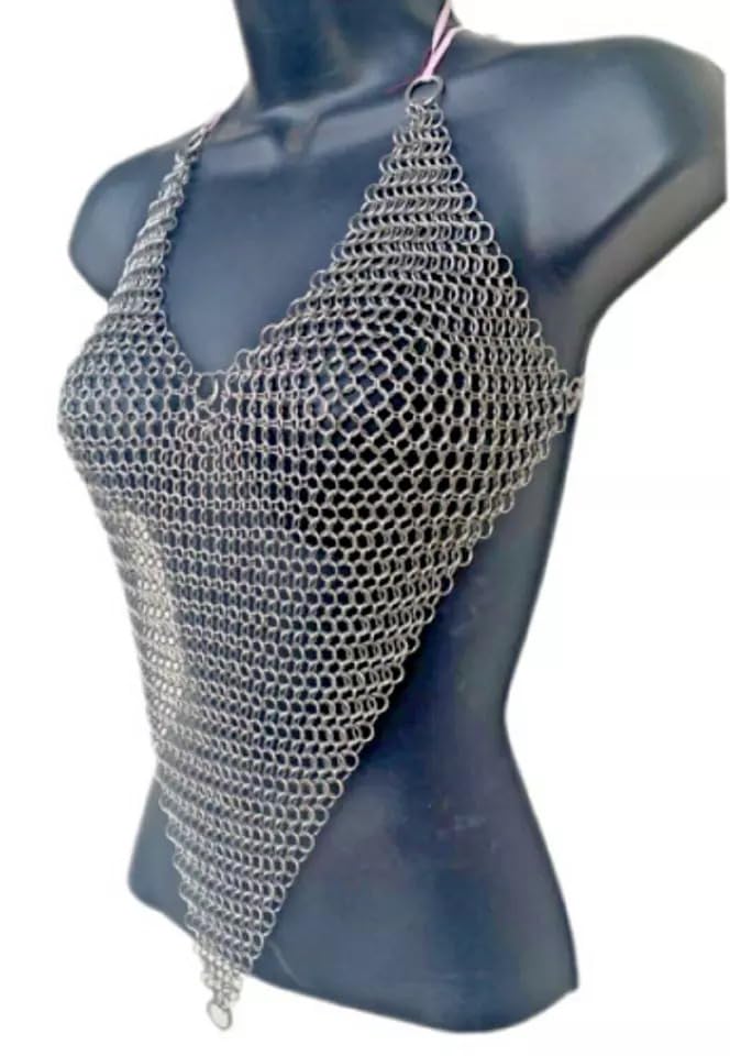 Generic Fancy Chainmail Costume Top Aluminum Cosplay Chainmail Bra Top best gift for her, Silver, MULTI3557