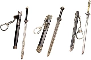 3Pcs Mini Keychain Chinese Ancient Mini Sword Katana Keychain Metal Model with Pull Out Sword Shaped Charm Ornaments