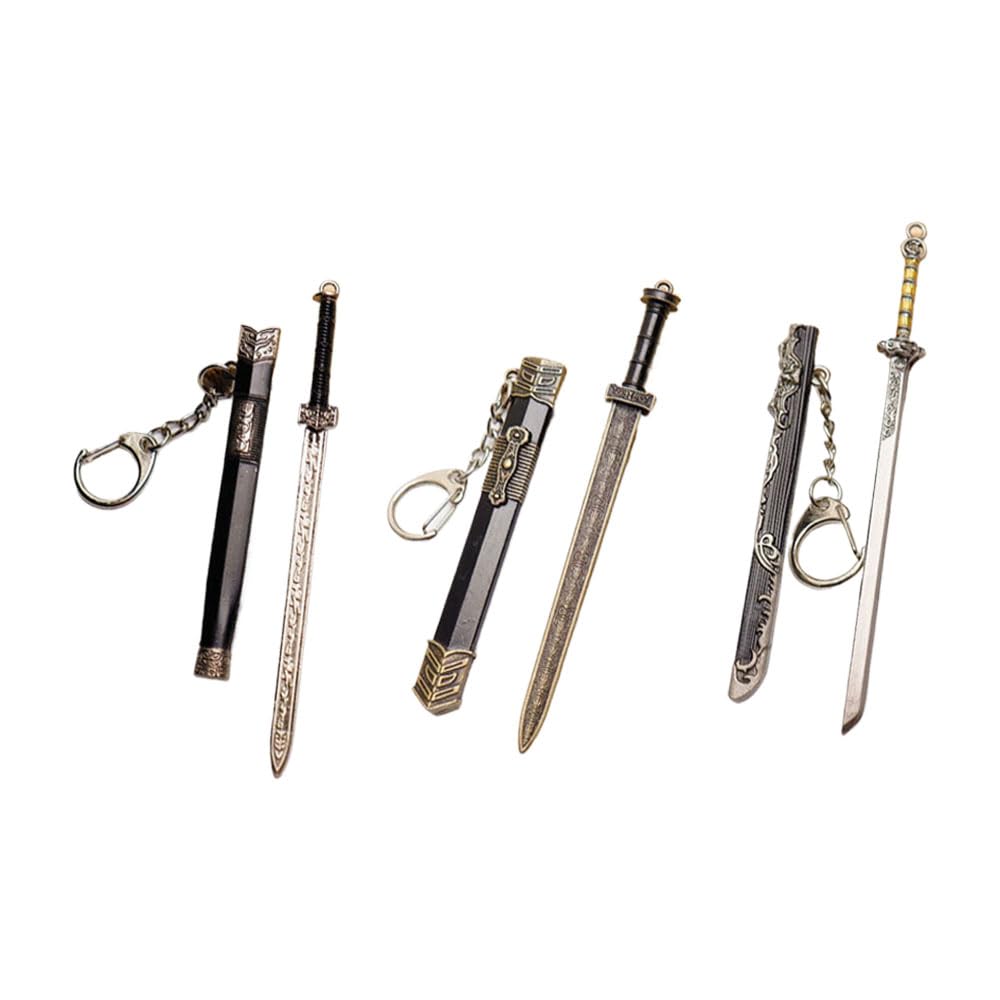 VORYRUM 3Pcs Mini Keychain Chinese Ancient Mini Sword Katana Keychain Metal Model with Pull Out Sword Shaped Charm Ornaments