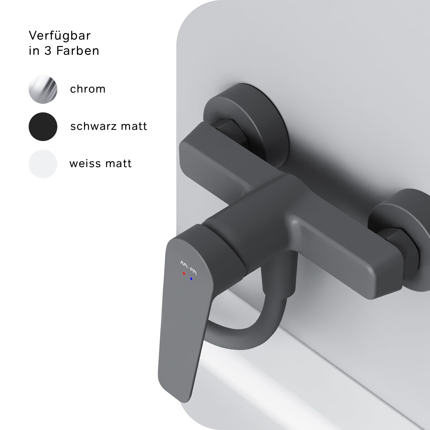 Duscharmatur Schwarz Matt Einhebelmischer, Mischbatterie Dusche, Badarmatur Einhand-Brausebatterie, Armatur Dusche für Badezimmer, Einhand-Brausearmatur, AM.PM Hit FTA20022