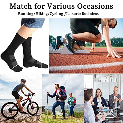 Men's Toe Socks Cotton Crew Five Finger Socks For Running 3 Pairs(Black) #TOP5