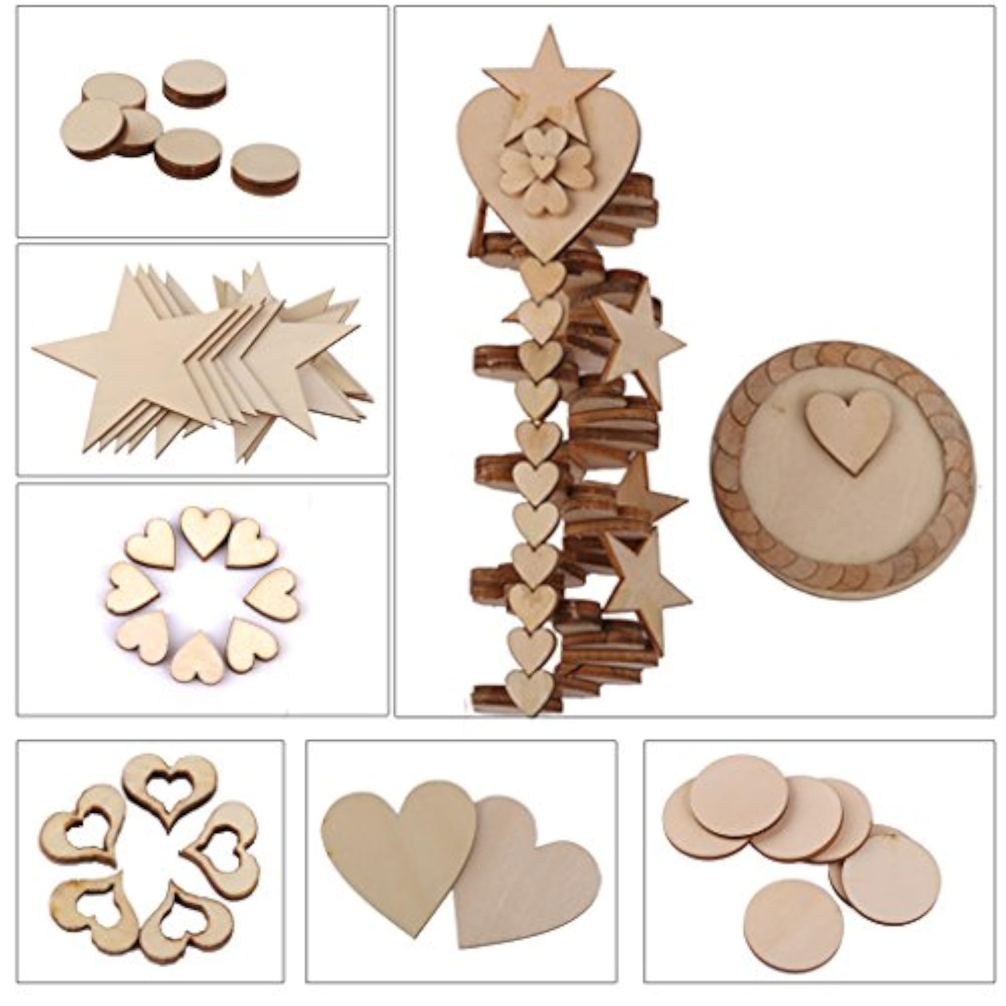 50pcs 3mm Thick Star Shape Wooden Embellishments for DIY Crafts