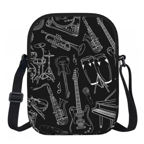 DOPKLNA Instrumentos musicales negros, Bolsos cruzados con cremallera, bolsos de hombro informales para mujeres y hombres.