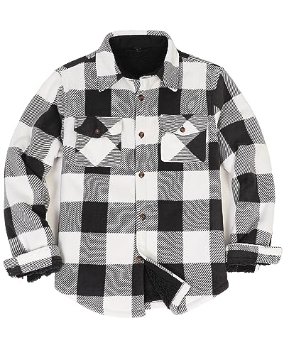 Image of Lisskolo Men's Warm Sherpa Flannel Shirt Jacket Heavy Fleece Lined Plaid Button Up Jackets