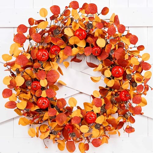 Artificial Fall Wreath 22 inch Fall Wreaths for Front Door with P...