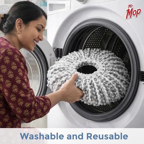 Image of 360 Rotating Magic Spin Microfiber Mop Refill for Floor Cleaning | Bucket Mop Head Replacement Accessories (Pack of 2) - Grey